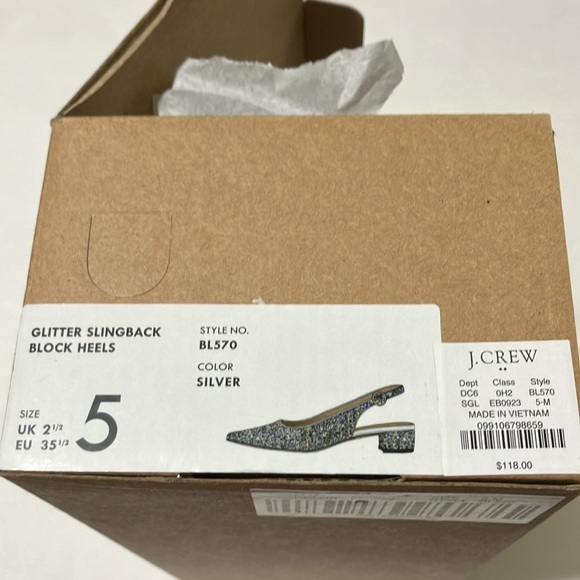 J.Crew Glitter Slingback Block Heels size 5 Silver NIB - Picture 6 of 11